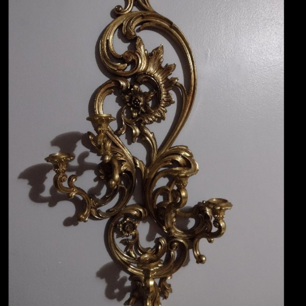 Vintage Home Interiors Gold 5 ARM Wall Sconce Candle Holder - (Final Mark Down)